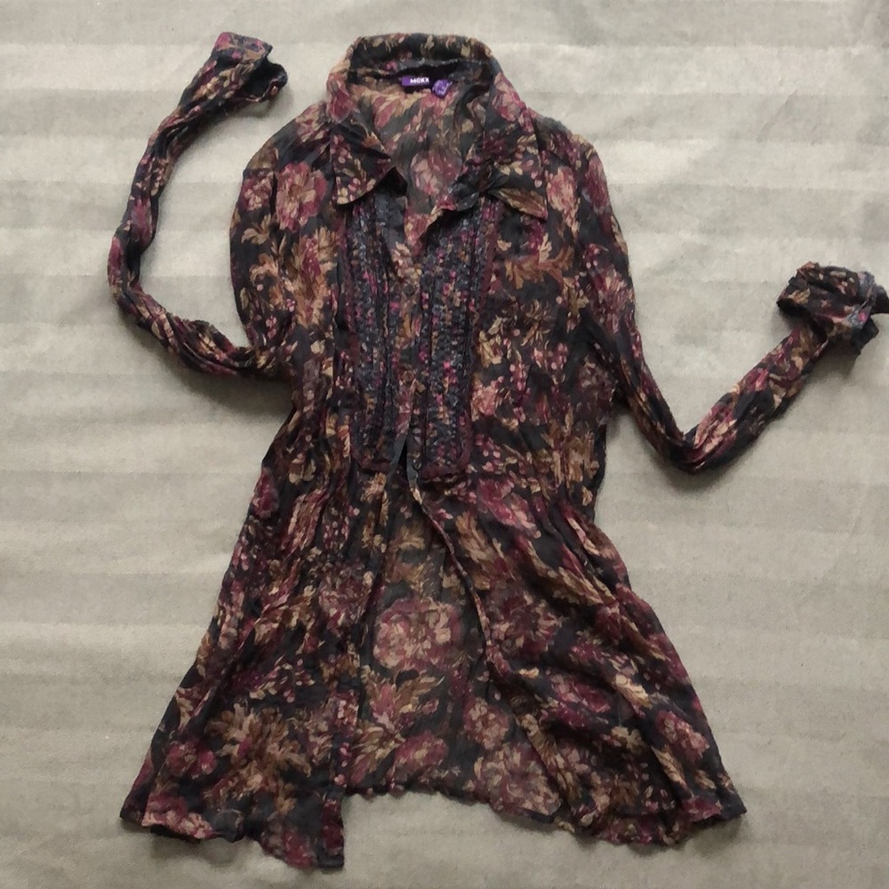 NWOT, MEXX, sheer, floral, light, button down women  shirt, 100% cotton blouse - Picture 2 of 8